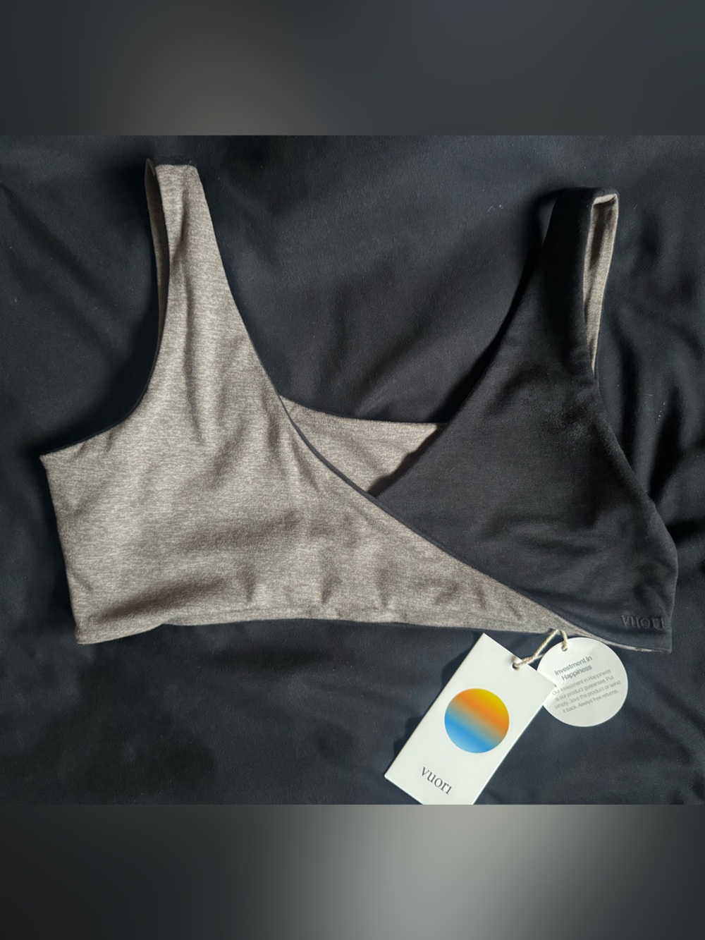 Vuori Reversible Halo Bra Chia Heather (Taupe) and Black womens M